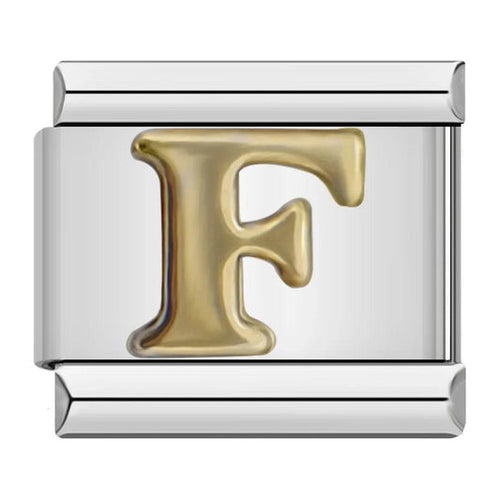 Letter F in Gold, on Silver