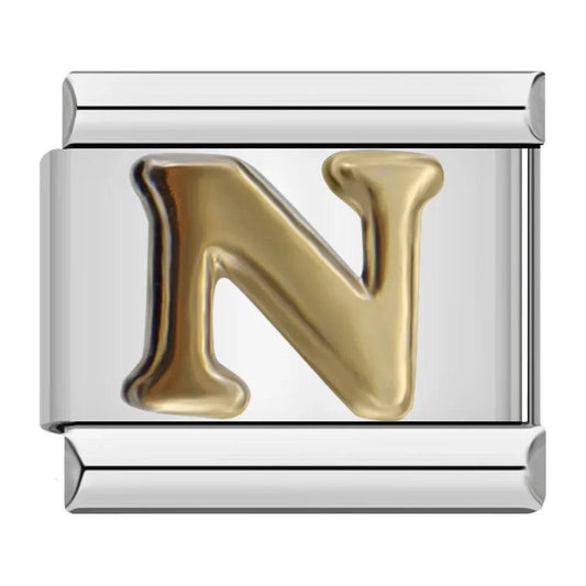 Letter N in Gold, on Silver