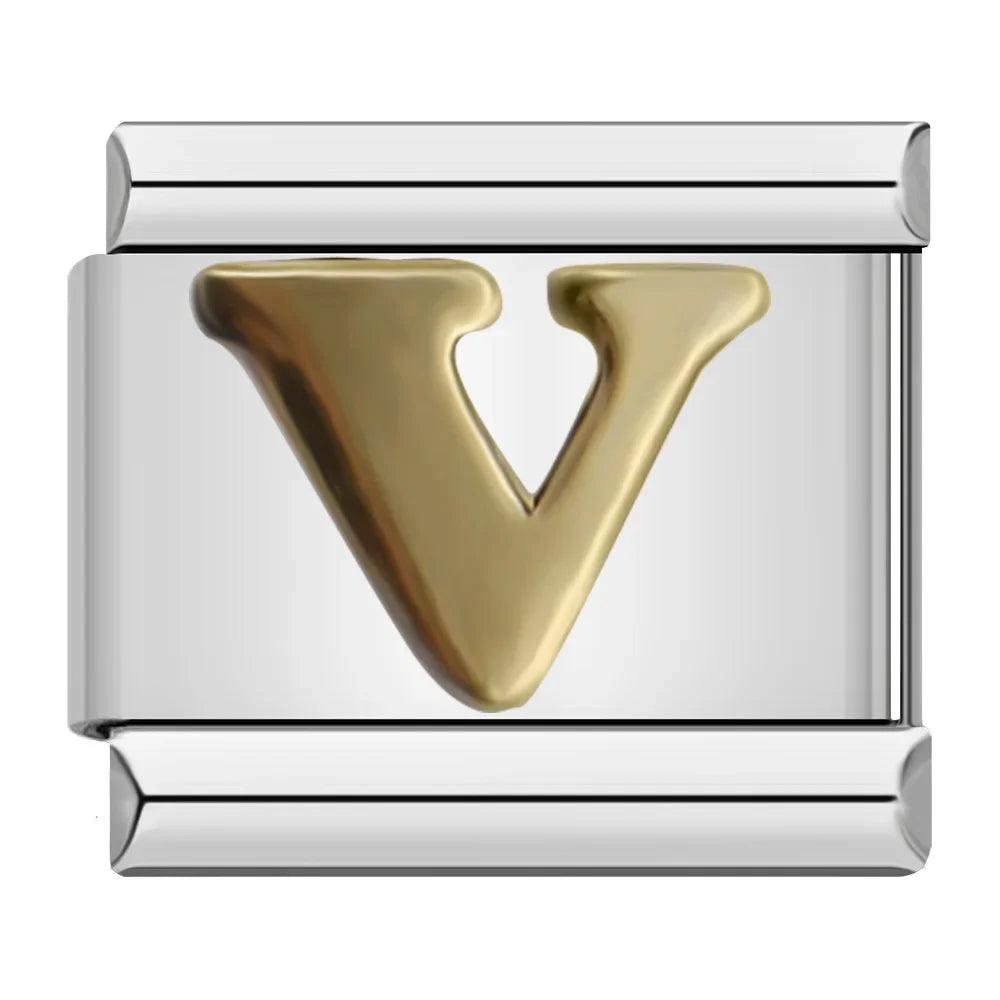 Letter V in Gold, on Silver